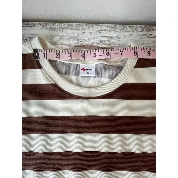 WIHOLL Women's size M Cream and Brown Stripe Long Sleeve Thermal - Picture 6 of 9